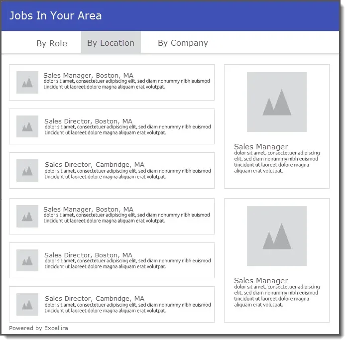 Representative anonymized interface: a branded employer tenant listing jobs by role, location, and company
